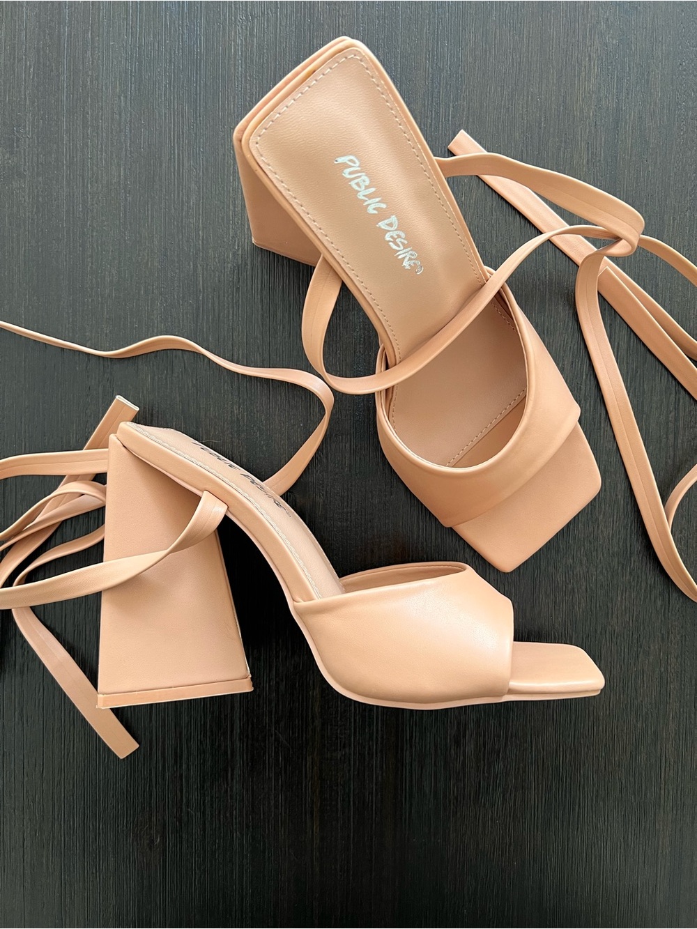 Public Desire Blush Nude Lace-Up Block Heel Sandals